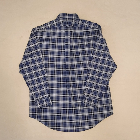 Lands End Blue Plaid Oxford Men's XL 17-1/2 34 No Iron 100% Supima Cotton LS - Picture 3 of 5